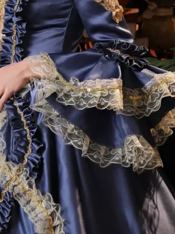 Costumes rétro pour femmes robe bleue à volants en dentelle costume de Marie-Antoinette de la Renaissance costume du XVIIIe siècle