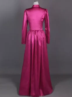 Costumes rétro roses à volants en polyester à imprimé floral Marie Antoinette Costume Robe pour femmes Ensemble rétro Vêtements vintage Bourgogne