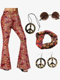 Costumes Rétro Roses Femmes Fleuri Pantalon En Polyester Accessoire Ensemble Vintage