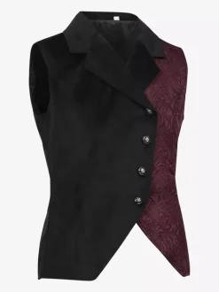 Costumes rétro sans manches en polyester vintage bordeaux pour homme