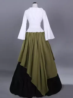 Costumes rétro vert chasseur pour femmes ensemble haut et jupe plissés en polyester costume Marie-Antoinette vêtements rétro vintage