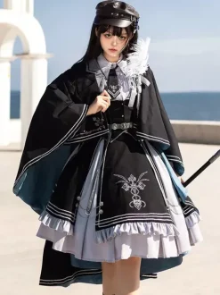 Costumes Uniforme militaire Lolita Armée Croix Détails métalliques Plumes Noir Noir