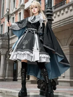 Costumes Uniforme militaire Lolita Armée Croix Détails métalliques Plumes Noir Noir