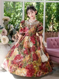 Costumes victoriens rococo Robe à imprimé floral coloré Robe rétro pour fille