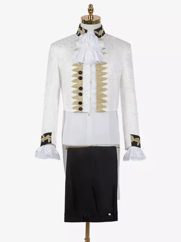 Costumes Vintage Blanc Volants Boutons Jacquard Manches Longues Costumes Rétro Pour Homme