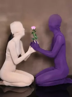 Costumes Zentai Sexy Lycra Rave Club Combinaisons Intégrales Abricot Clair