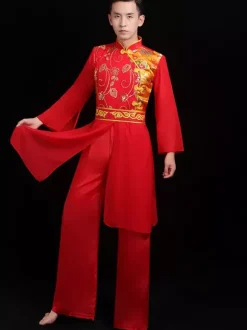 Costumes Chinois Homme Costumes De Danse Du Dragon Rouge Kung Fu Carnaval Déguisements Halloween