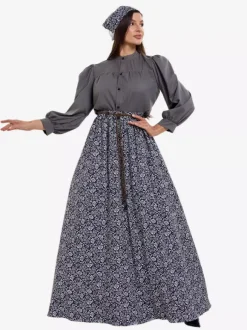 Costumes coloniaux pour femmes musulmanes ensemble chemisier et jupe fleurie 2 pièces costumes de cosplay rétro de ferme