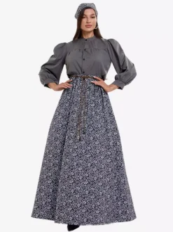 Costumes coloniaux pour femmes musulmanes ensemble chemisier et jupe fleurie 2 pièces costumes de cosplay rétro de ferme