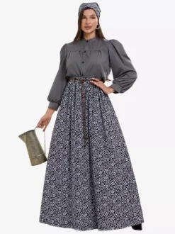 Costumes coloniaux pour femmes musulmanes ensemble chemisier et jupe fleurie 2 pièces costumes de cosplay rétro de ferme