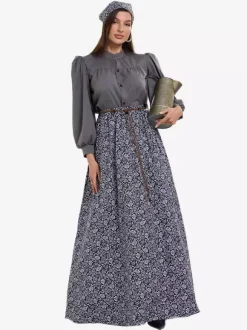 Costumes coloniaux pour femmes musulmanes ensemble chemisier et jupe fleurie 2 pièces costumes de cosplay rétro de ferme