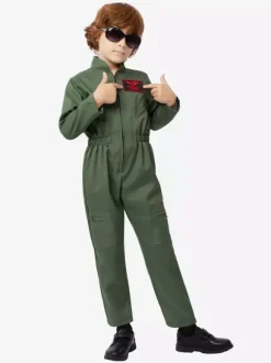 Costumes de combinaison de pilote pour garçons pour enfants Costumes de carnaval d'Halloween vert chasseur