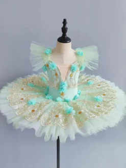 Costumes de danse de ballet rose fille ballerine enfant dentelle nbsp; fleurs robe en polyester robe vêtements de danse