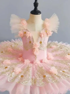 Costumes de danse de ballet rose fille ballerine enfant dentelle nbsp; fleurs robe en polyester robe vêtements de danse
