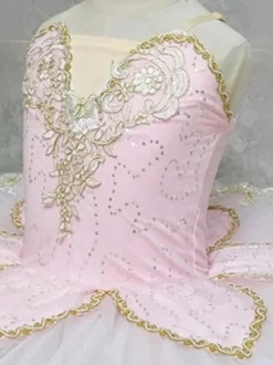 Costumes de Danse de Ballet Rose Femme Adulte Ballerine Paillettes Applique Dentelle Polyester Robe Ensemble Vêtements de Performance