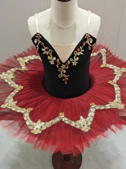 Costumes de danse de Ballet rouge fille enfant ballerine appliques strass dentelle Polyester robe ensemble vêtements de danse