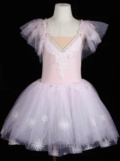 Costumes de Danse de Ballet Violet Femme Enfant Ballerine Volants Dentelle Imprimé Floral Robe en Polyester Vêtements de Danse