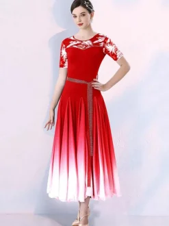 Costumes De Danse De Salon Manches Courtes Robe De Danse Lycra Spandex Pour Femmes