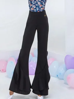 Costumes de danse de salon noir Lycra Spandex pantalon évasé vêtements de danse