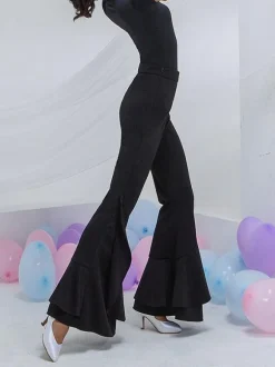 Costumes de danse de salon noir Lycra Spandex pantalon évasé vêtements de danse