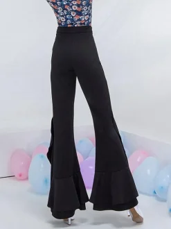 Costumes de danse de salon noir Lycra Spandex pantalon évasé vêtements de danse