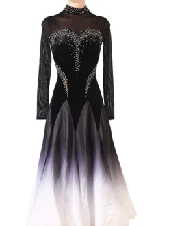 Costumes de danse de salon noir femmes Sexy polyester danseuse robe moulante strass robe de danse
