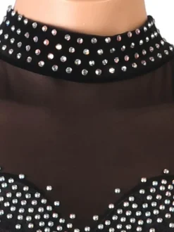 Costumes de danse de salon noir femmes Sexy polyester danseuse robe moulante strass robe de danse