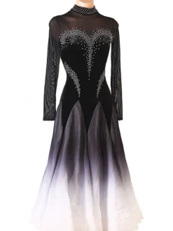Costumes de danse de salon noir femmes Sexy polyester danseuse robe moulante strass robe de danse