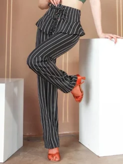 Costumes de danse de salon pour femmes Bas en polyester noir Rayures Pantalons à motifs Vêtements de danse