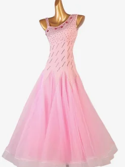 Costumes de danse de salon rose femmes Sexy Polyester danseuse robe moulante strass vêtements de danse
