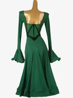 Costumes de danse de salon Vert Femme Bloc de Couleur Lycra Spandex Robe Volants Robe de Danse