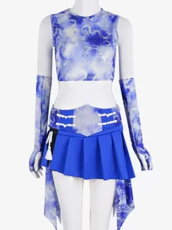 Costumes de danse Jazz pour femmes en mousseline de soie Lycra Spandex jupe fendue gants haut vêtements de danse