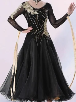 Costumes De Danse Salon Robe En Couches Élégante Femme Noires
