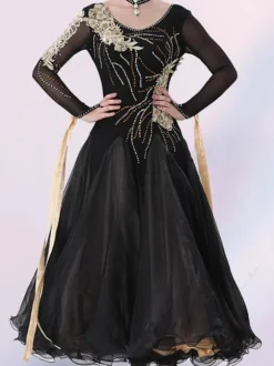 Costumes De Danse Salon Robe En Couches Élégante Femme Noires