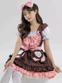 Costumes de femme de chambre Robe de fille marron café