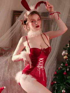 Costumes De Lapin Noël 5 Pièces Pour La Saint-Valentin Lingerie Sexy Femmes