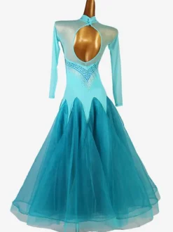 Costumes de robe de danse de salon bleu cyan femmes Lycra Spandex ensemble robe vêtements de danse