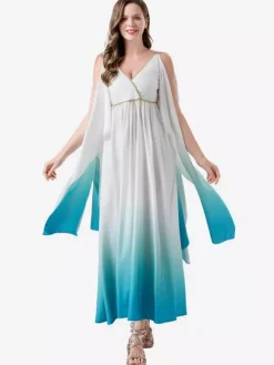 Costumes Grecs Robe Élégante Bleu Ciel Clair Ensemble Ombré Déguisement Carnaval