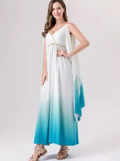 Costumes Grecs Robe Élégante Bleu Ciel Clair Ensemble Ombré Déguisement Carnaval