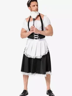 Costumes Halloween Bonne Blanc Drôle Robe Tablier Tunique Vacances Costumes