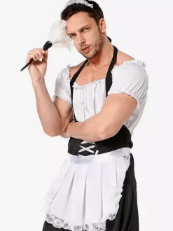 Costumes Halloween Bonne Blanc Drôle Robe Tablier Tunique Vacances Costumes
