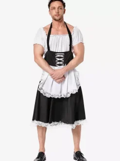 Costumes Halloween Bonne Blanc Drôle Robe Tablier Tunique Vacances Costumes