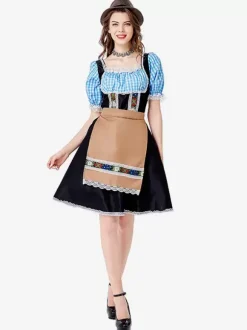 Costumes Marchandises de vacances Costumes de vacances Halloween Style européen Plaid Noir Fibre de polyester