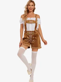 Costumes Oktoberfest Marron Femmes Pantalon Ensemble Déguisement
