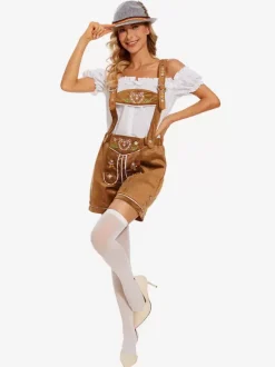 Costumes Oktoberfest Marron Femmes Pantalon Ensemble Déguisement