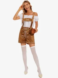 Costumes Oktoberfest Marron Femmes Pantalon Ensemble Déguisement