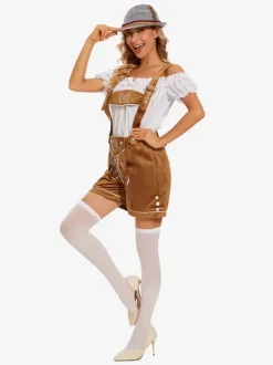 Costumes Oktoberfest Marron Femmes Pantalon Ensemble Déguisement
