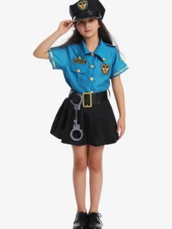 Costumes Police Halloween Pour Enfants Ensemble Bleu Ceinture De Robe En Polyester Fille
