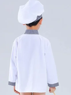 Costumes pour enfants Chef Cosplay chapeau blanc vêtements tablier ensemble 3 pièces Costume d'halloween en polyester
