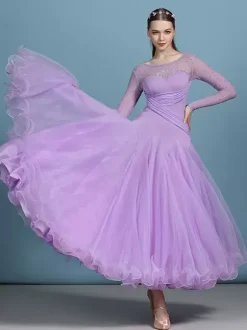 Costumes Robe de danse de salon bleu marine foncé femme élégant transparent en polyester soirée